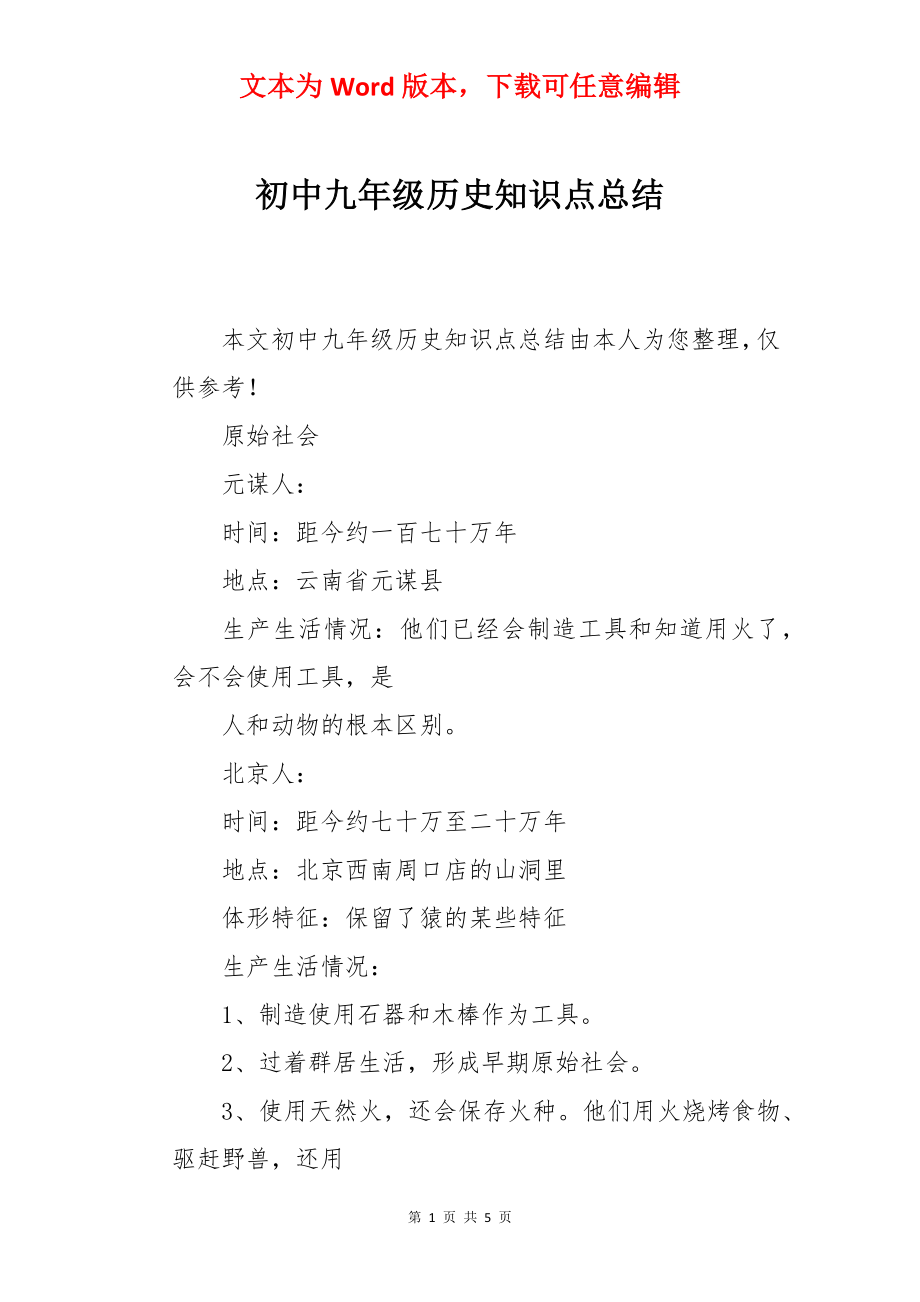 初中九年级历史知识点总结.docx_第1页