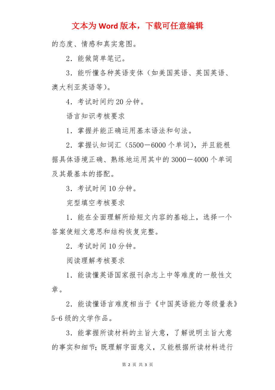 2022年宁夏英语专业四级考试时间、科目、内容及试卷结构【6月18日】.docx_第2页