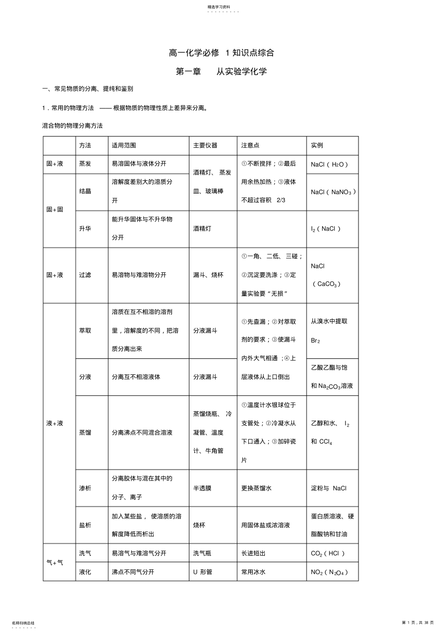 2022年高中化学必修一知识点整理【史上最全】---人教版 .pdf_第1页