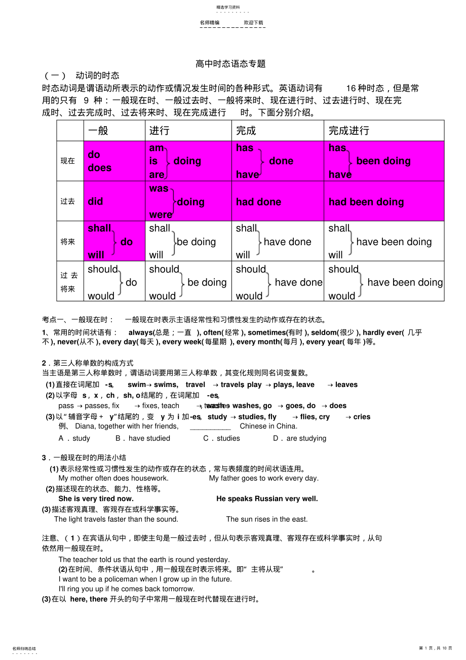 2022年高考英语动词时态语态复习 .pdf_第1页