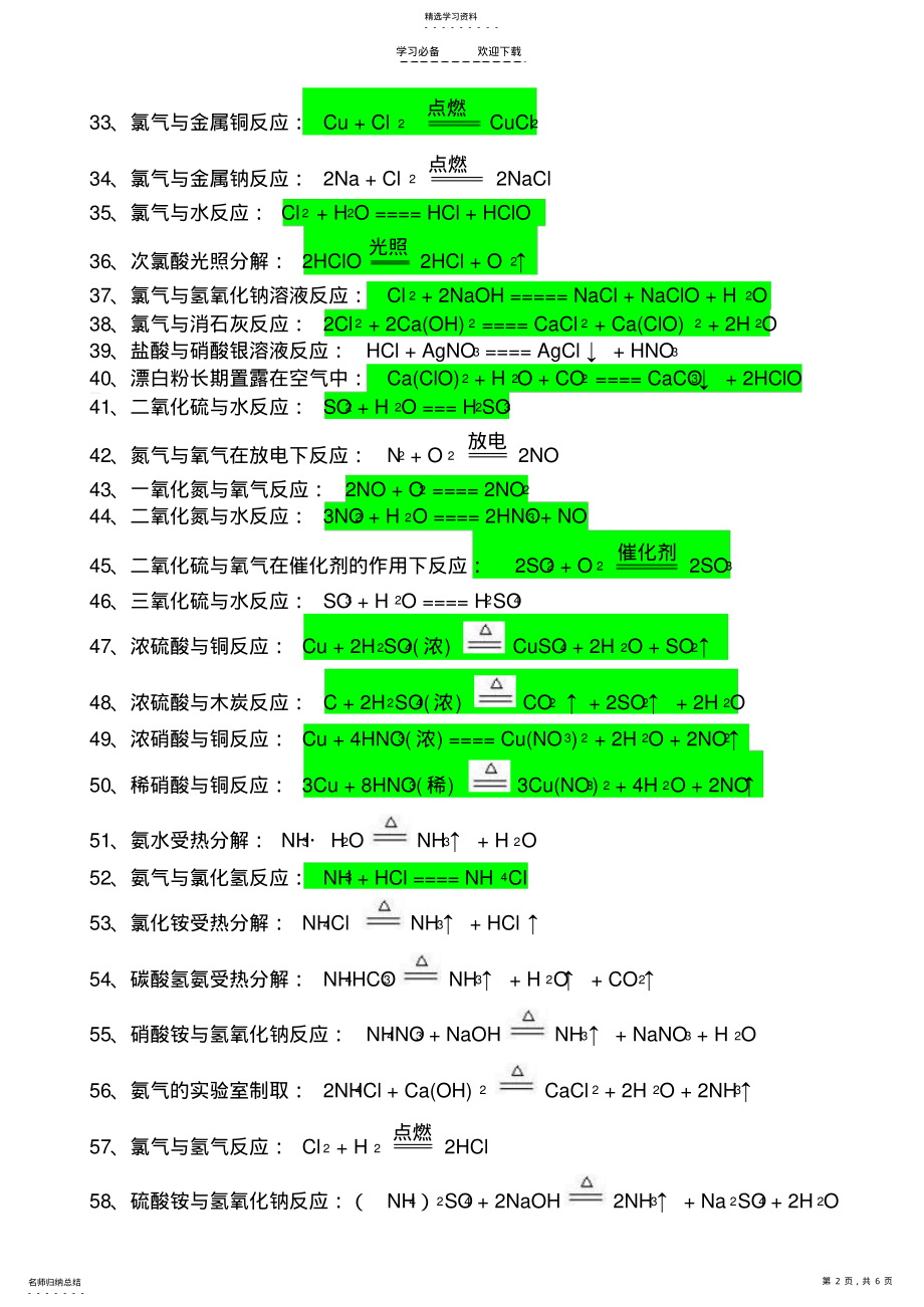 2022年高中必修一必修二相关化学方程式汇总 .pdf_第2页