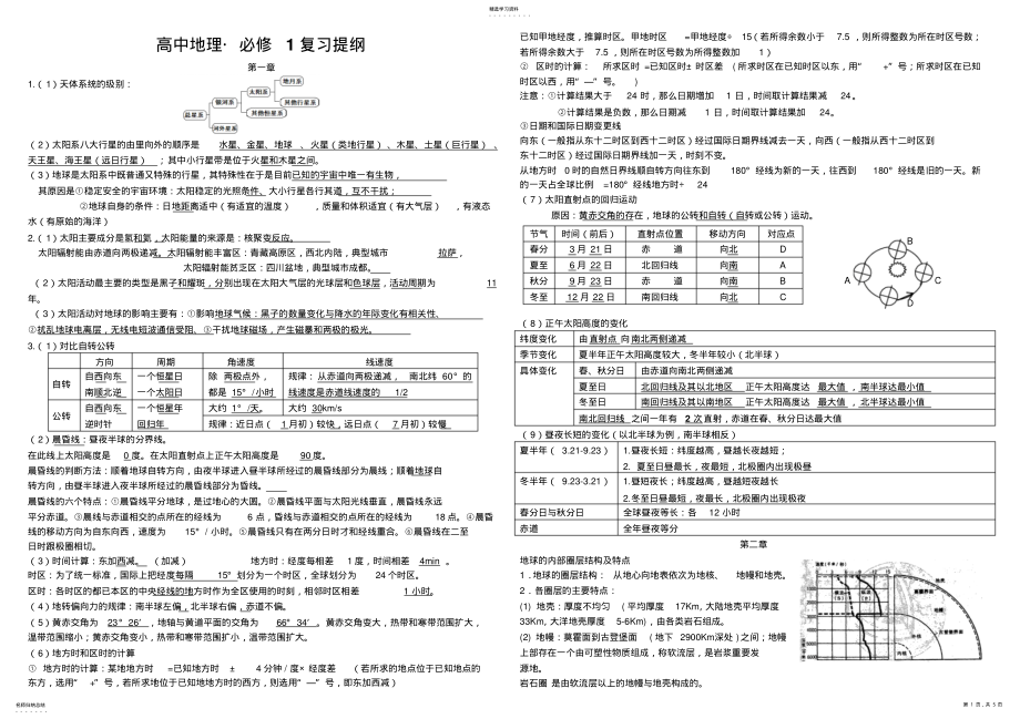 2022年鲁教版高中地理必修一期末会考复习提纲基础知识梳理 .pdf_第1页