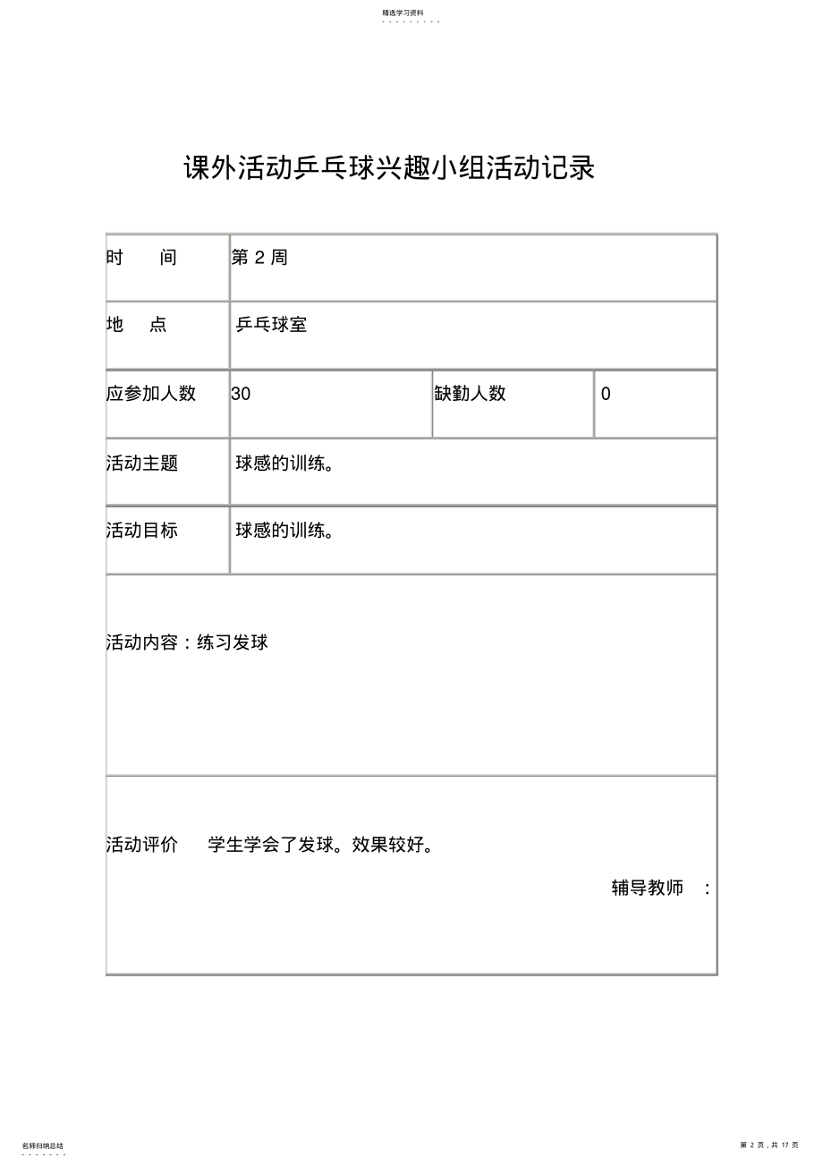 2022年小学课外活动乒乓球兴趣小组活动记录 .pdf_第2页