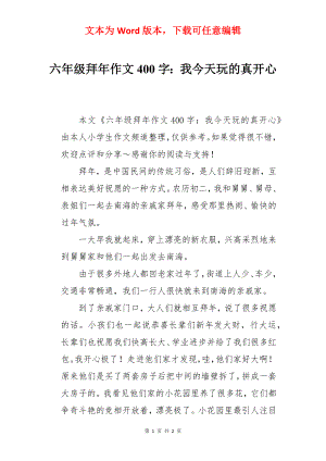 六年级拜年作文400字：我今天玩的真开心.docx