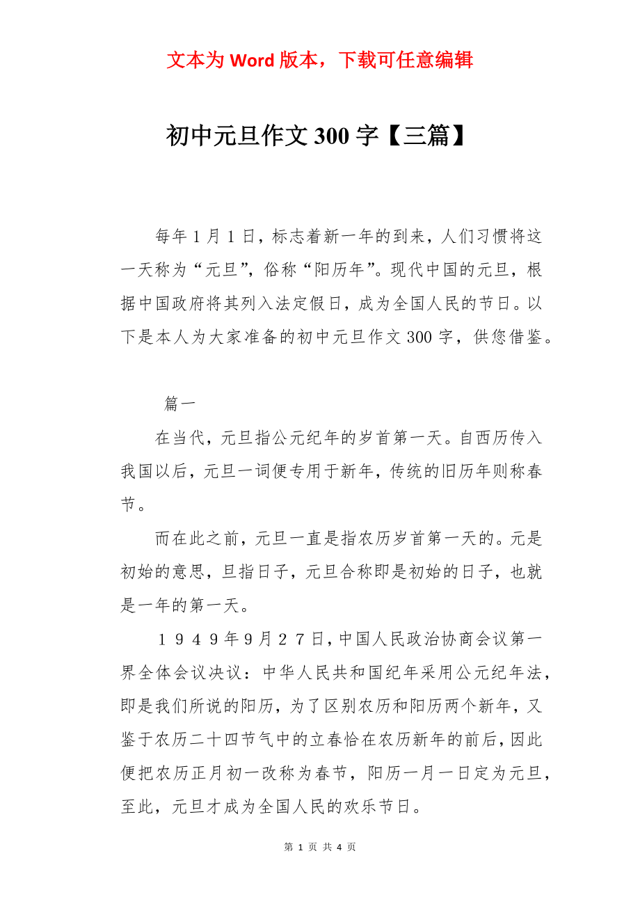 初中元旦作文300字【三篇】.docx_第1页