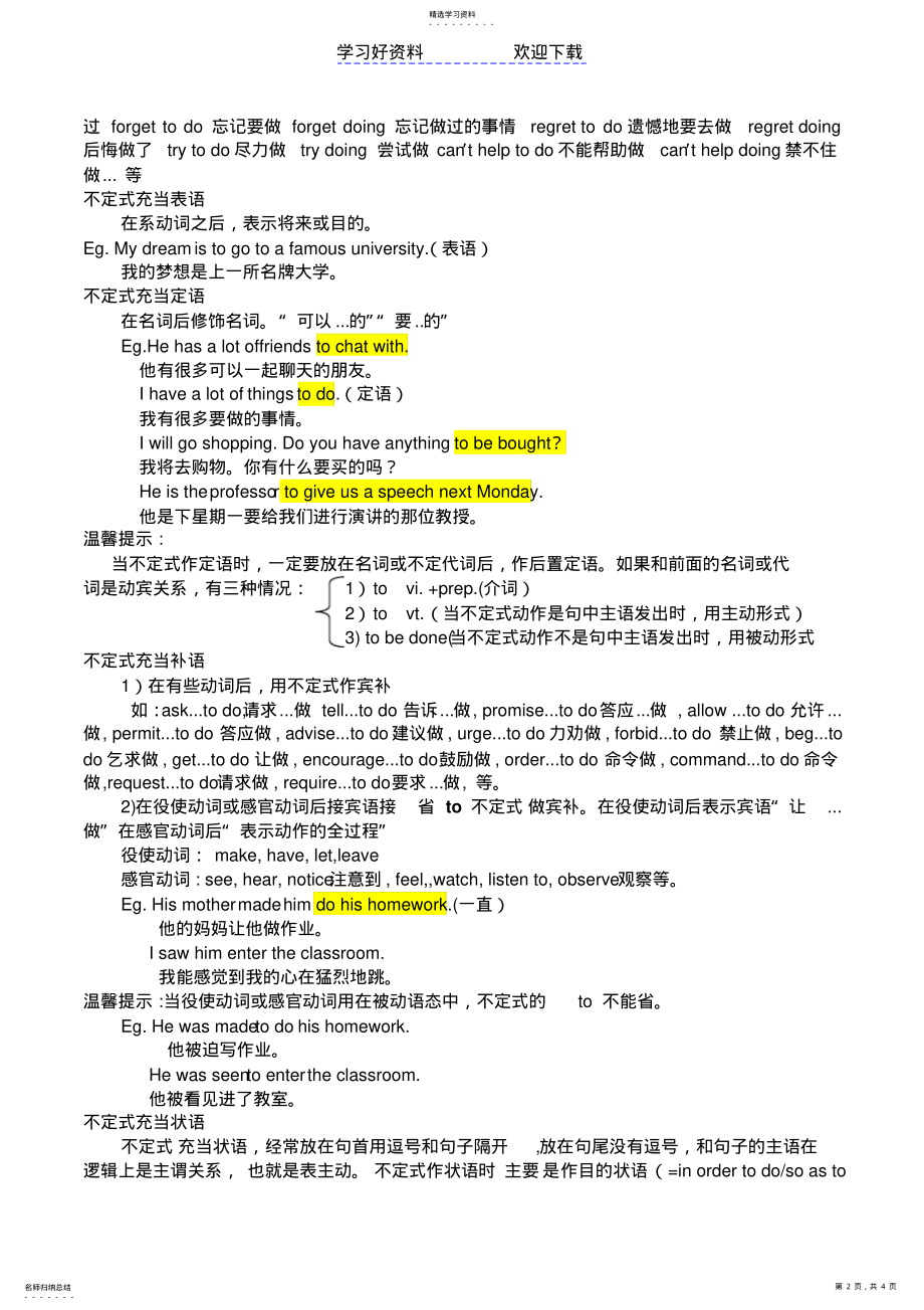 2022年高考英语临考磨剑之重点语法五非谓语动词之不定式 .pdf_第2页