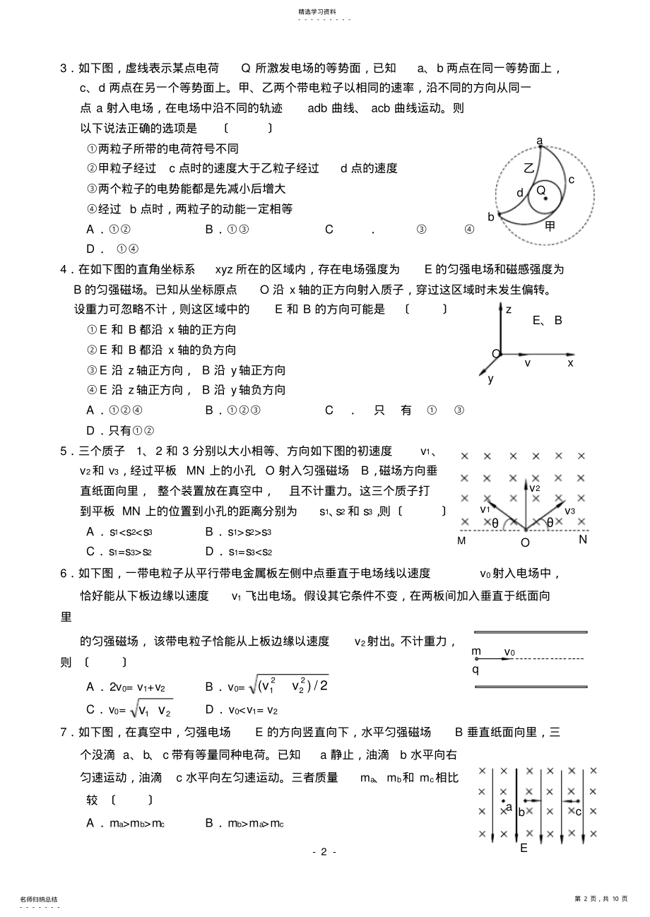 2022年高三第二轮复习物理综合测试卷—电场和磁场 .pdf_第2页