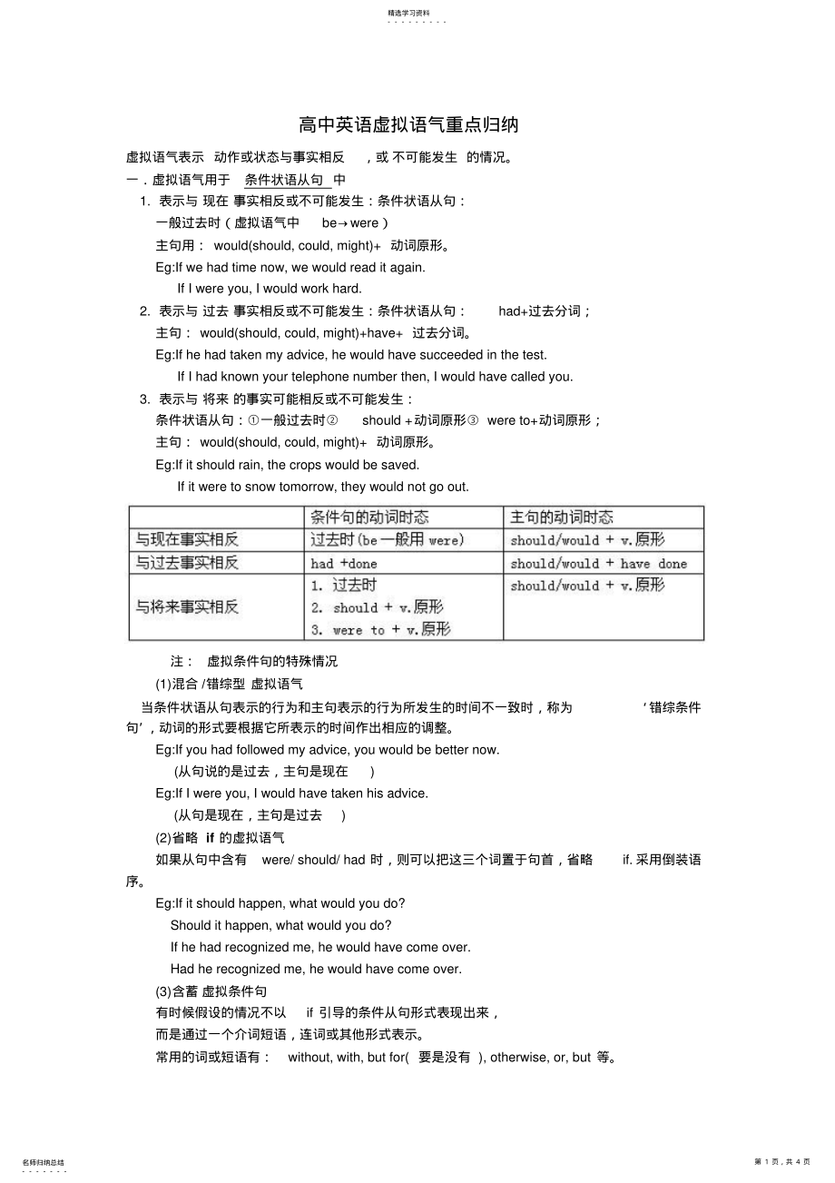 2022年高中英语虚拟语气重点归纳 .pdf_第1页