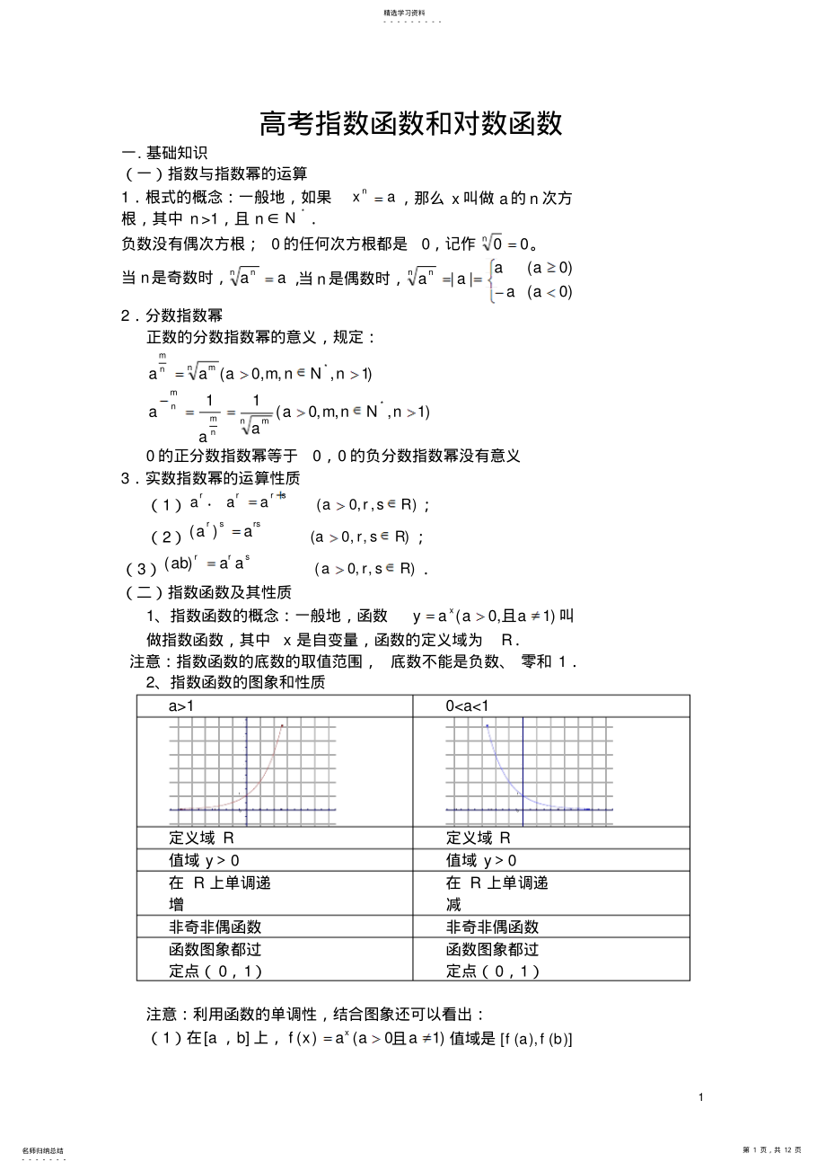 2022年高考学生指数与对数函数知识点小结及典型例题 2.pdf_第1页