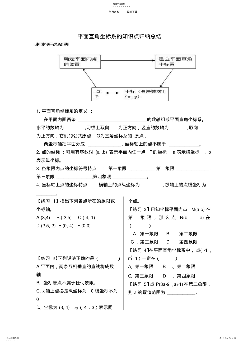 2022年平面直角坐标系知识点总结归纳 .pdf_第1页