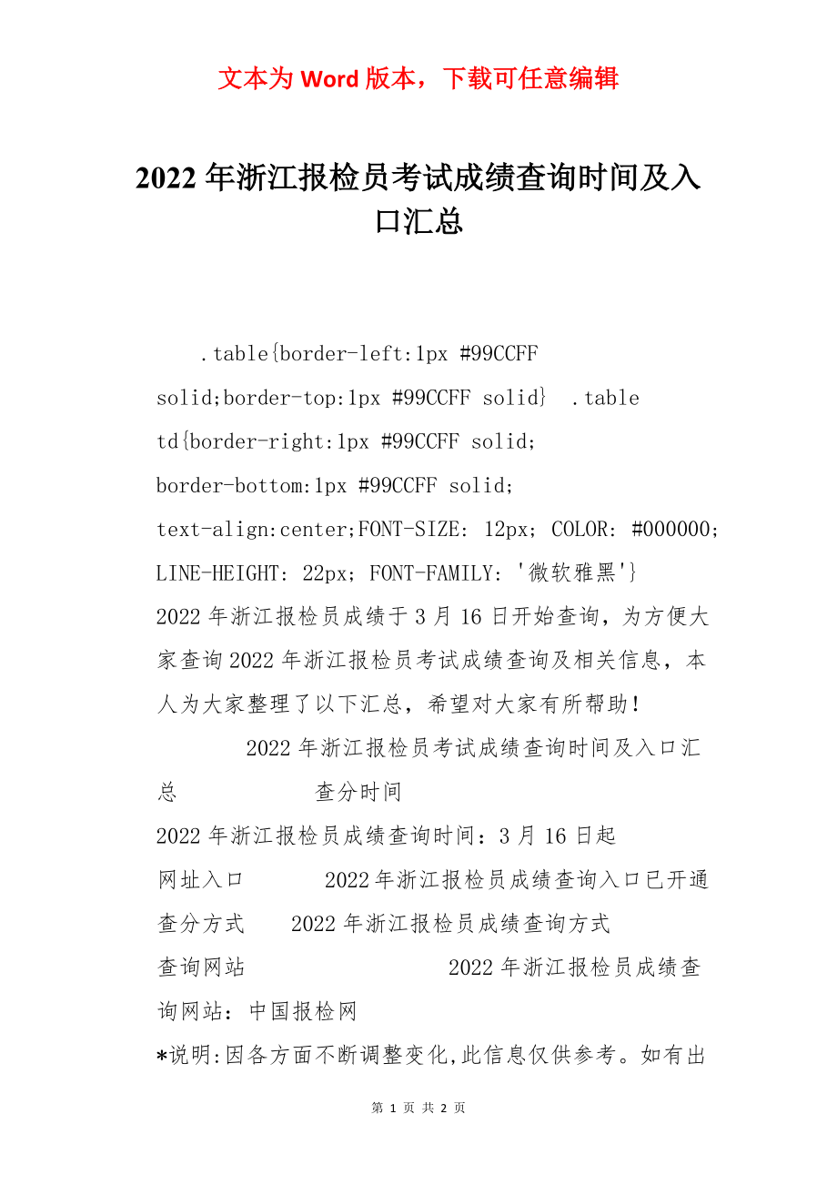 2022年浙江报检员考试成绩查询时间及入口汇总.docx_第1页