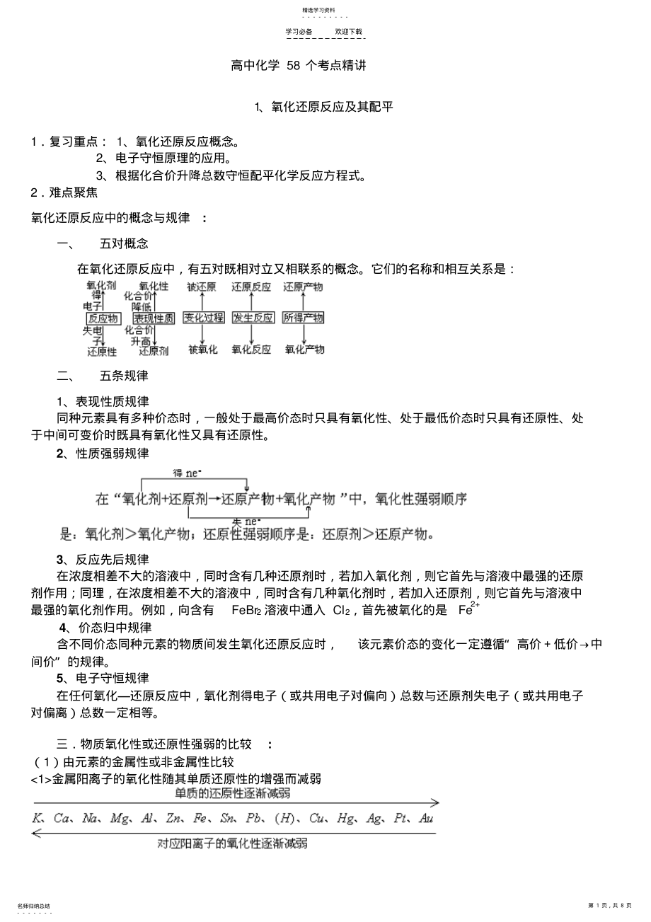 2022年高考化学精讲氧化还原反应配平重要知识点汇总 .pdf_第1页