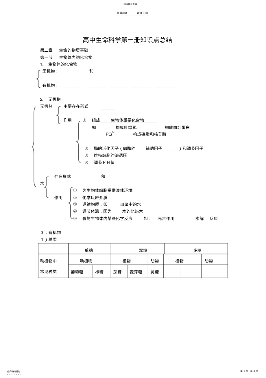 2022年高一生物知识总结 .pdf_第1页