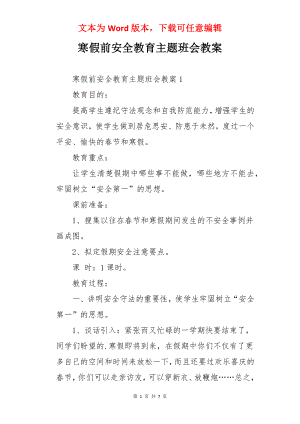 寒假前安全教育主题班会教案.docx