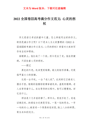 2022全国卷Ⅲ高考满分作文范文：心灵的拐杖.docx