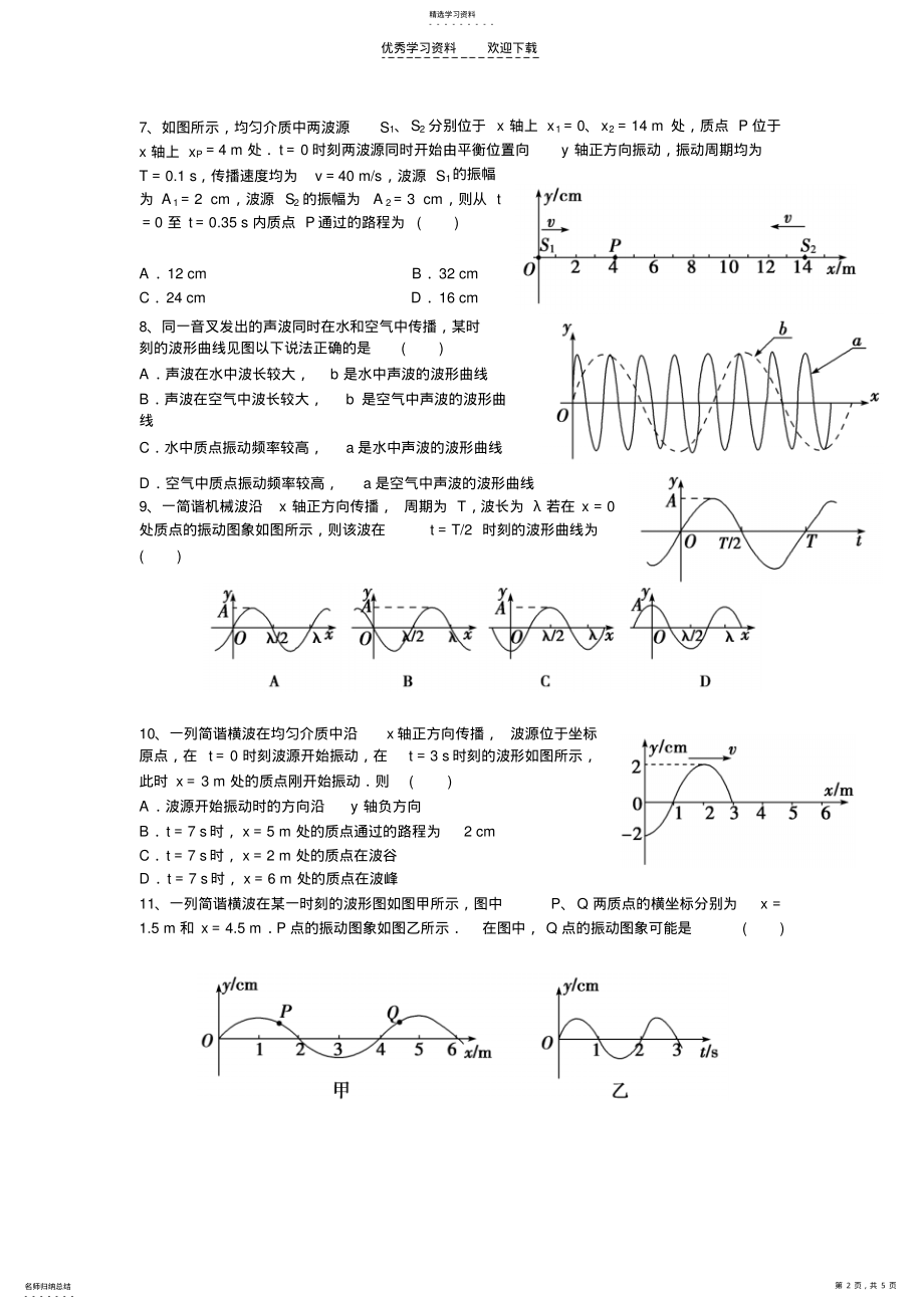 2022年高二年级物理单元测试卷机械波部分 .pdf_第2页