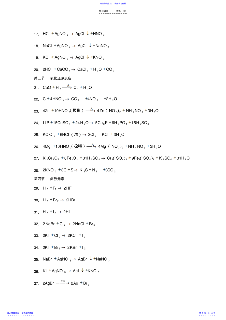 2022年高考总复习之高中化学方程式总结 2.pdf_第2页