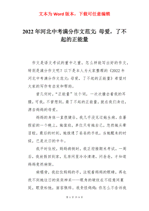 2022年河北中考满分作文范文：母爱了不起的正能量.docx