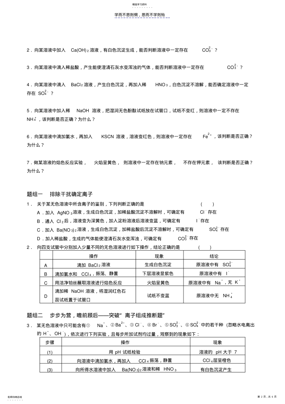 2022年高三专题复习离子共存离子的检验和推断 .pdf_第2页