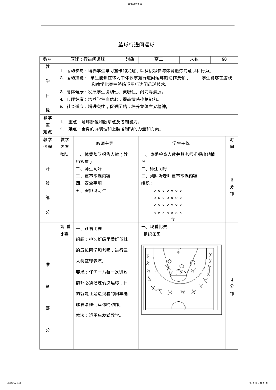 2022年高中篮球行进间运球教学设计 2.pdf_第2页