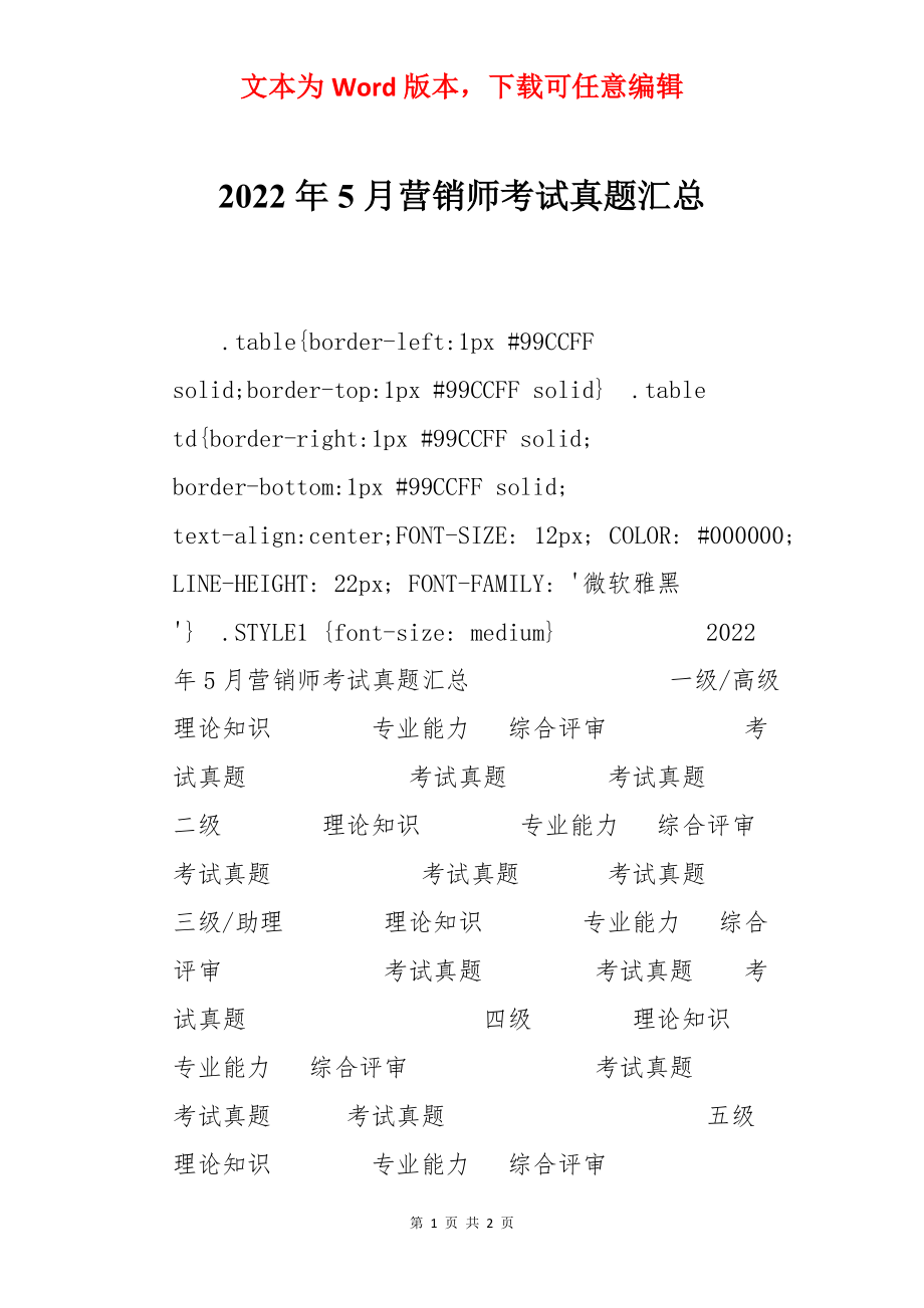 2022年5月营销师考试真题汇总.docx_第1页