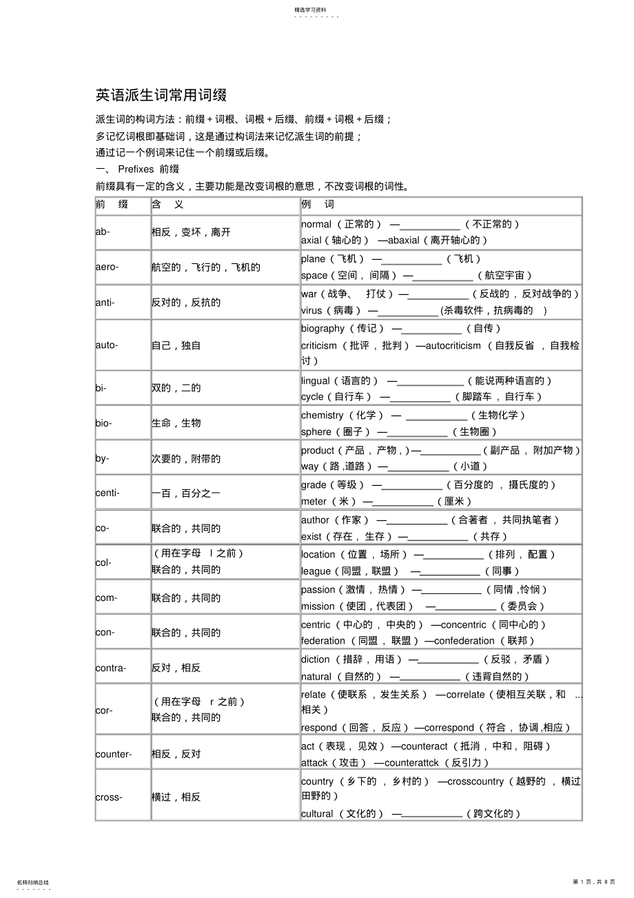 2022年高中英语词缀练习3 .pdf_第1页