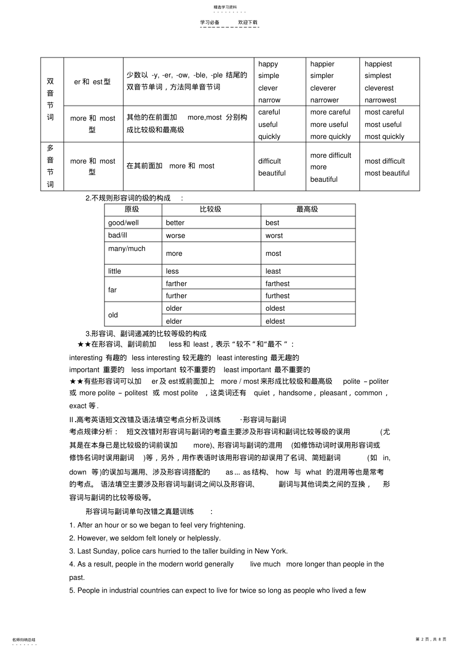 2022年高考必考语法精讲精练专题五：形容词和副词Word版含解析 .pdf_第2页