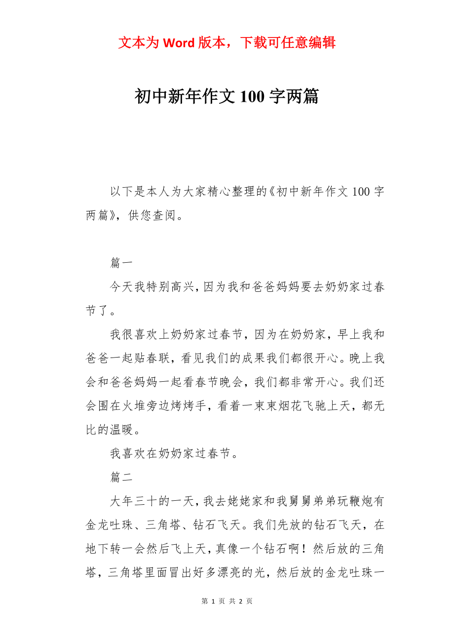 初中新年作文100字两篇.docx_第1页