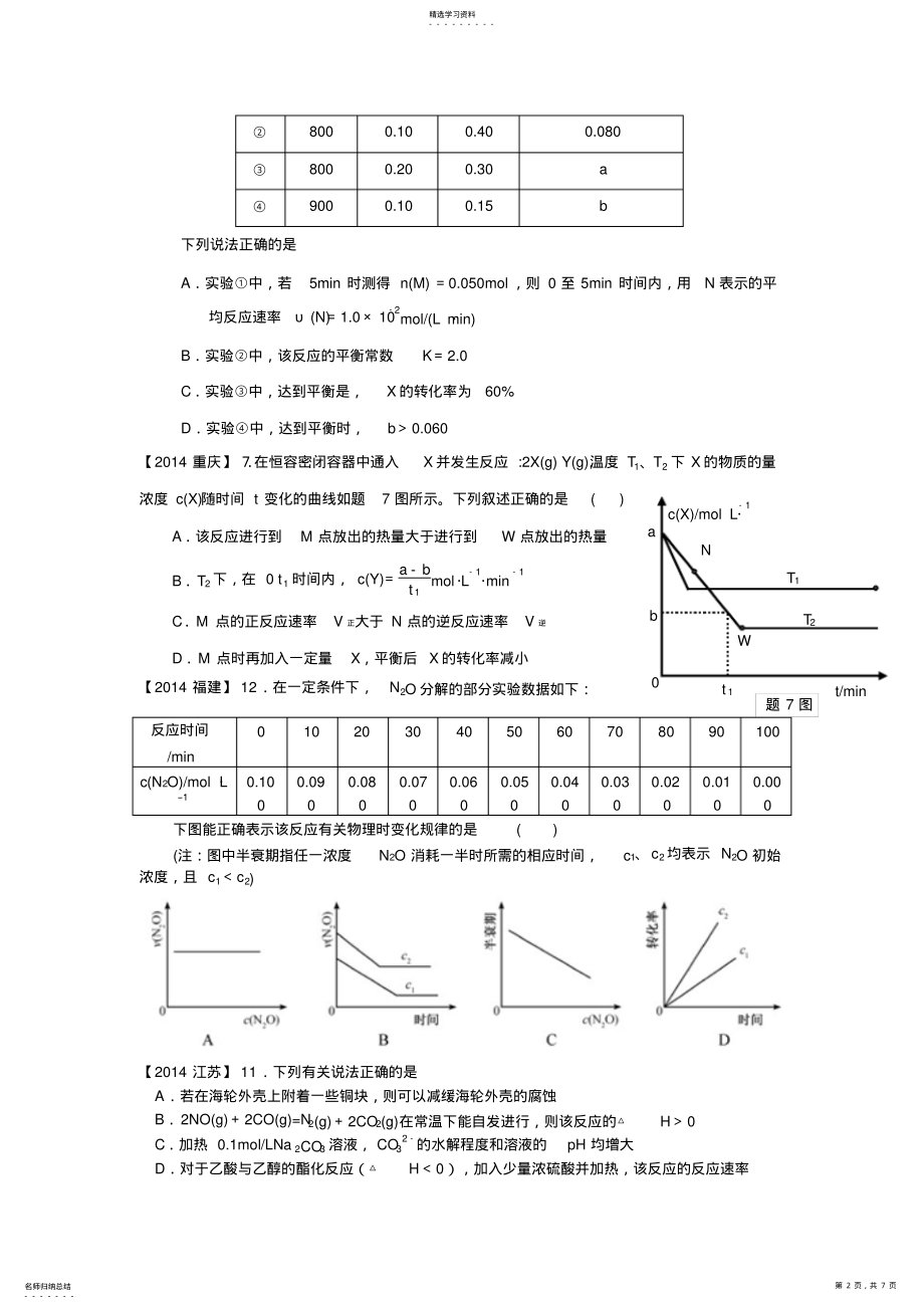 2022年高中化学二轮复习全国高考题分类汇编化学平衡选择题 .pdf_第2页