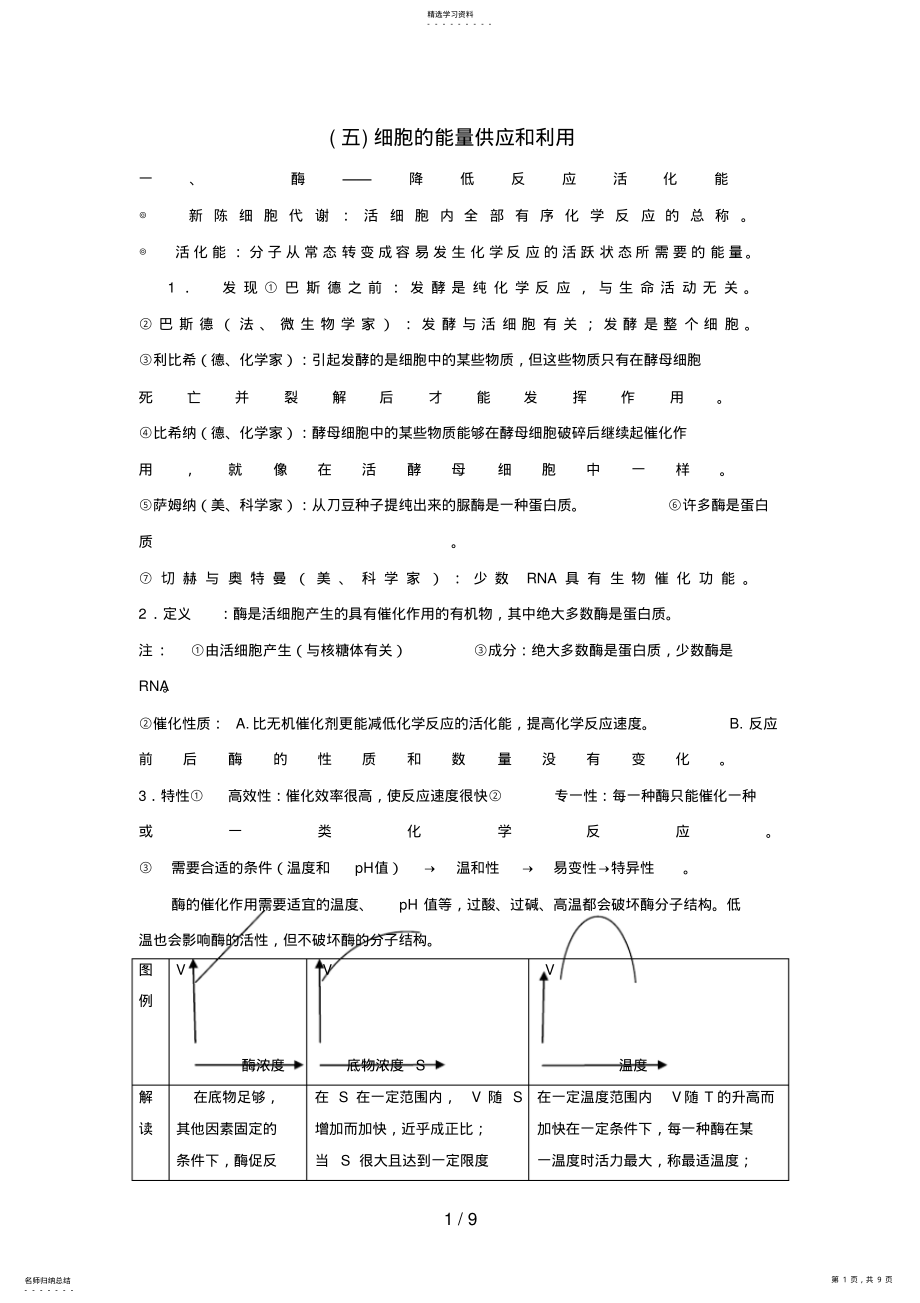 2022年高中高二届高考生物知识点总结第节细胞的能量供应和利用必修 .pdf_第1页