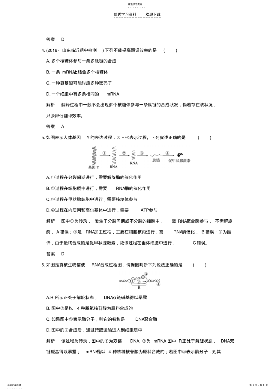 2022年高考生物一轮复习第6单元第19讲基因控制蛋白质的合成及与性状的关系 .pdf_第2页