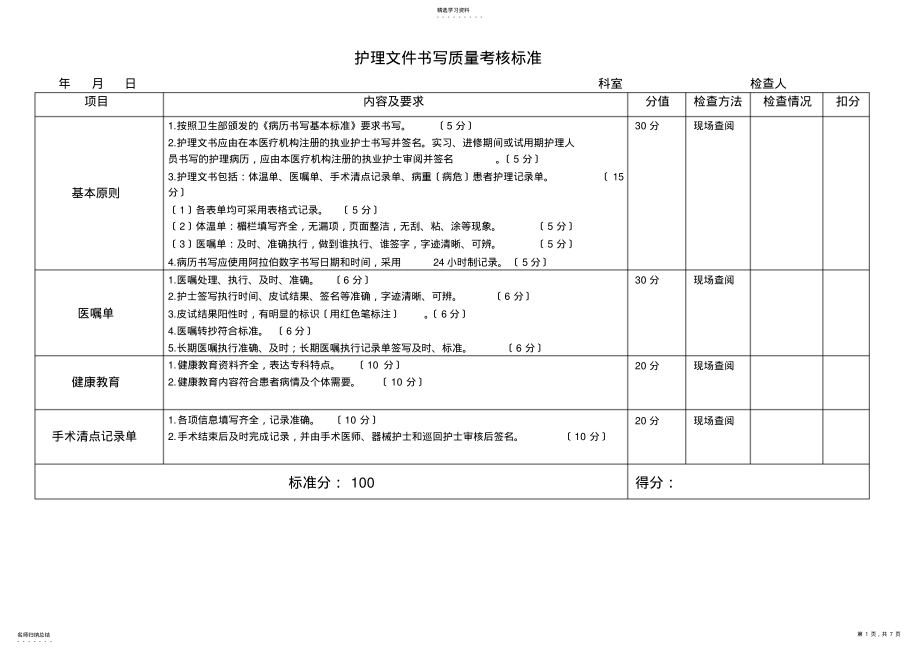 2022年护理文件书写质量考核标准 .pdf_第1页