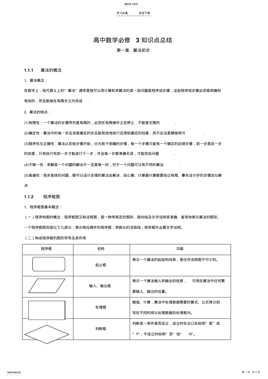 2022年高中数学知识点总结第一章算法初步 .pdf_第1页