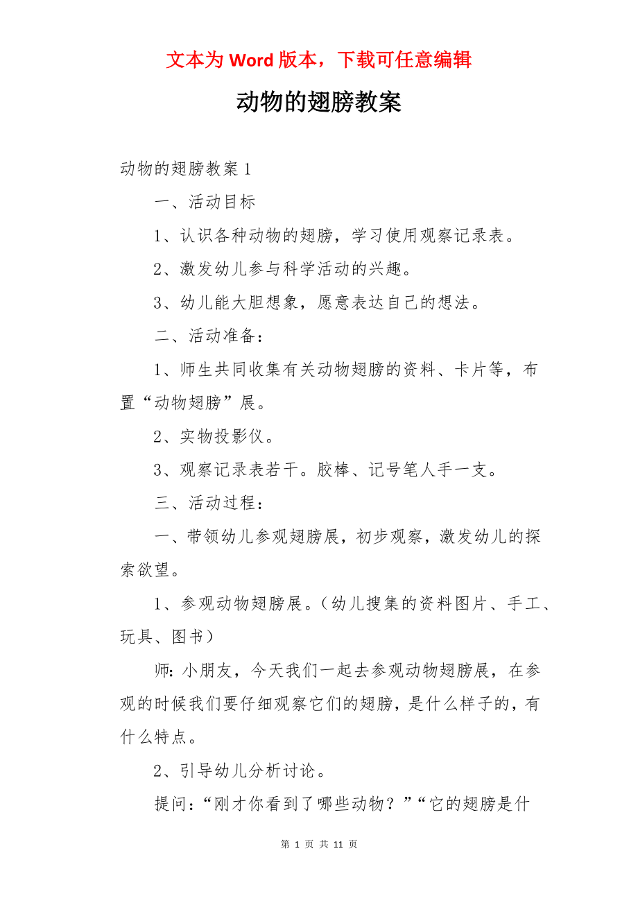 动物的翅膀教案.docx_第1页