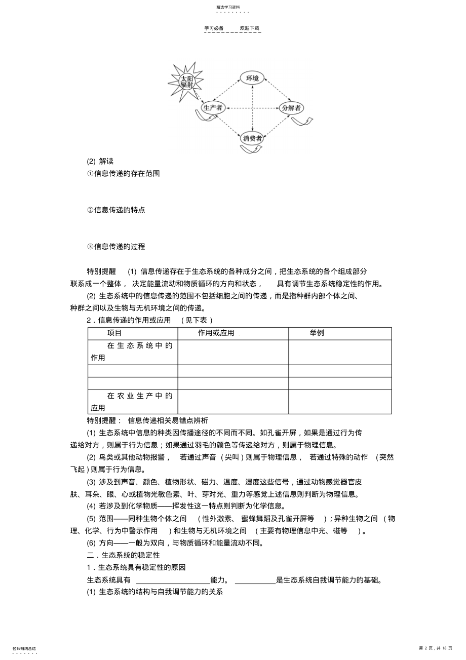 2022年高考生物第一轮复习生态系统的信息传递和稳定性学案 .pdf_第2页