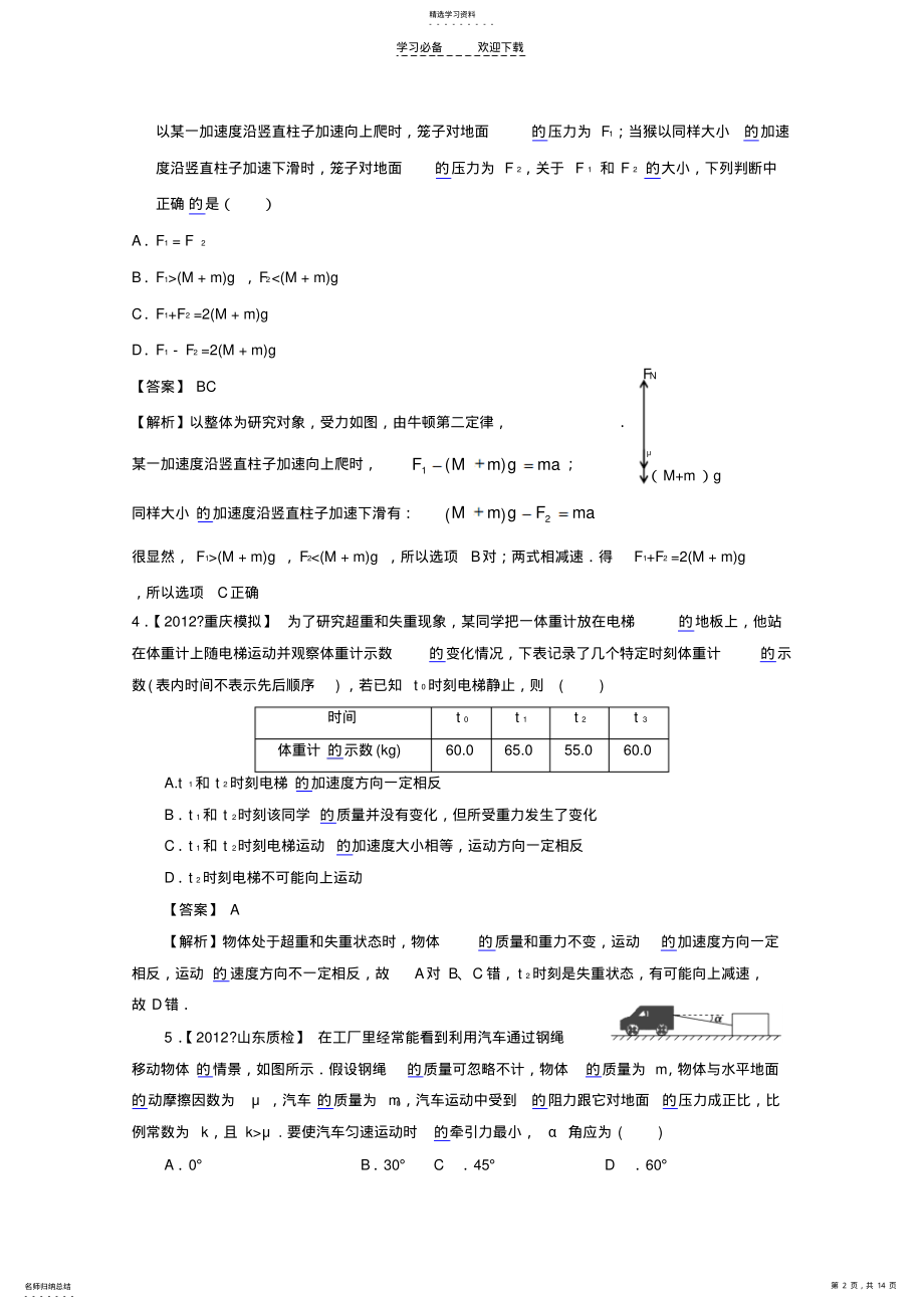 2022年高考物理模拟试题汇编与解析专题二牛顿定律与直线运动 .pdf_第2页