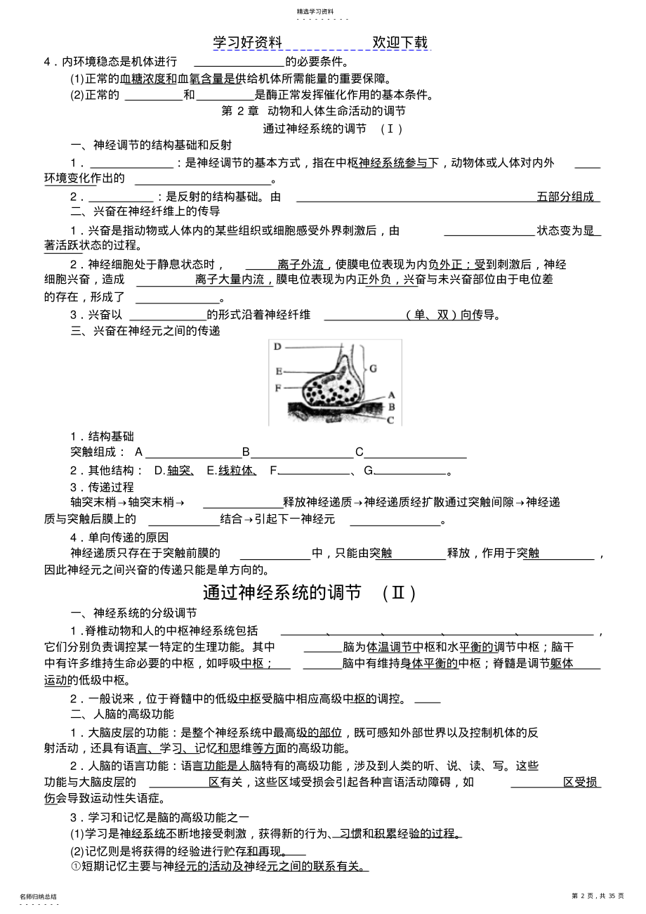 2022年高中生物必修三知识点提纲清单填空检测 .pdf_第2页