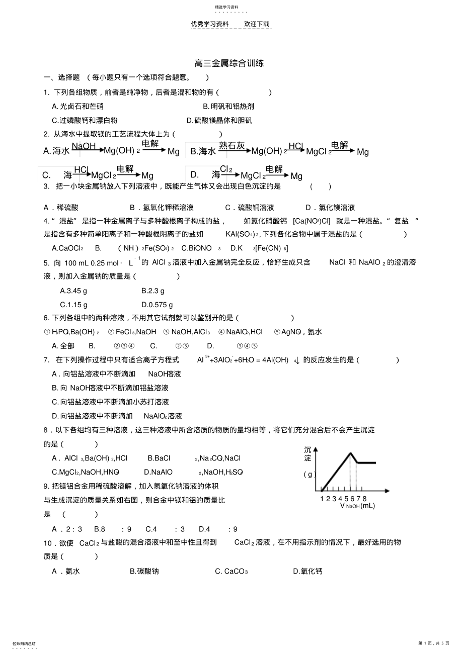 2022年高三金属综合训练 .pdf_第1页