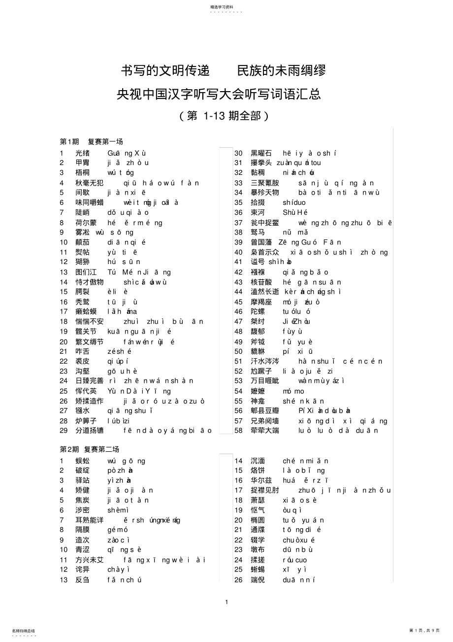 2022年所有汉字听写大会听写词语汇总及拼音 .pdf_第1页