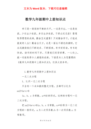 数学九年级期中上册知识点.docx