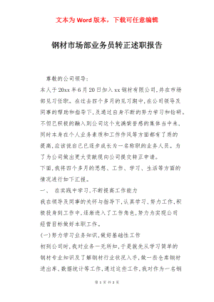 钢材市场部业务员转正述职报告.docx