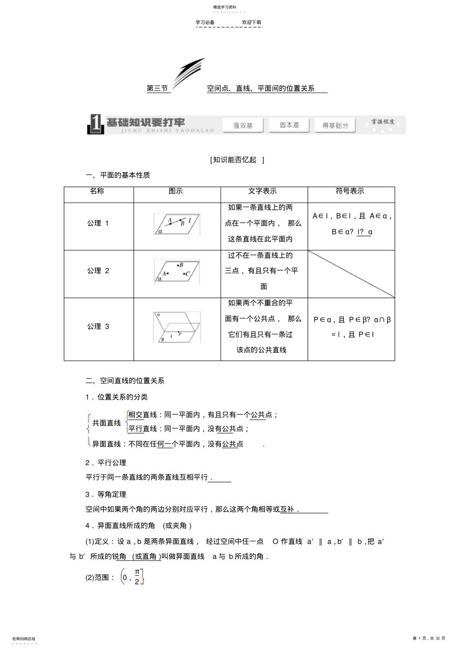 2022年高中数学第二章《直线与平面的位置关系》知识点总结与练习 .pdf_第1页