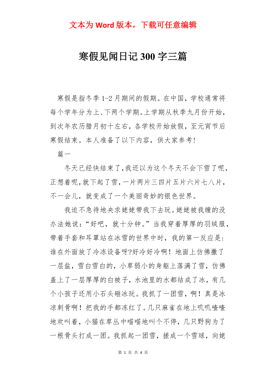 寒假见闻日记300字三篇.docx_第1页