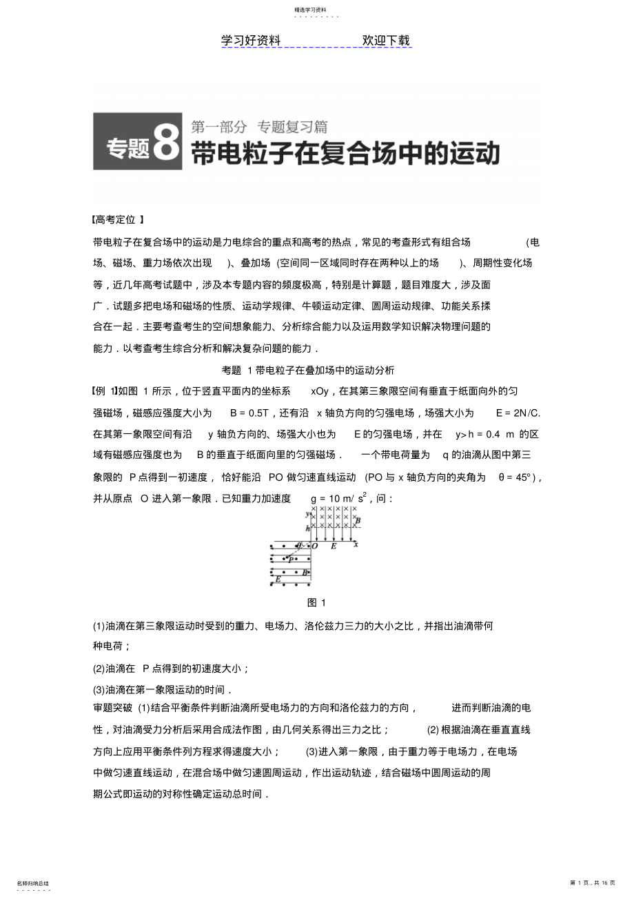 2022年高考物理精讲专题带电粒子在复合场中的运动 .pdf_第1页