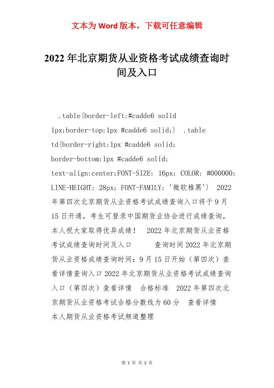 2022年北京期货从业资格考试成绩查询时间及入口.docx_第1页