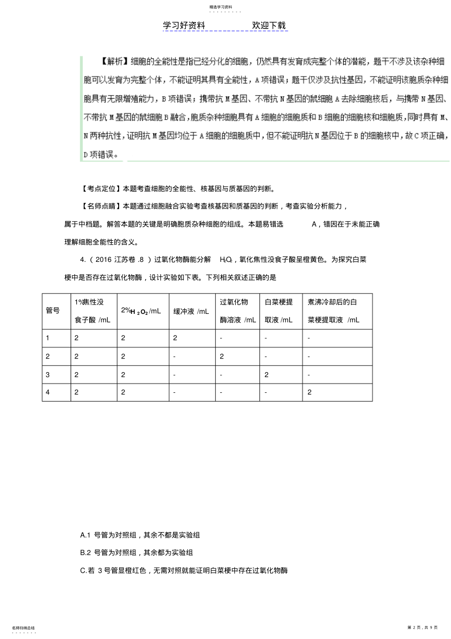 2022年高考生物真题分类汇编专题实验分析和设计汇总 .pdf_第2页