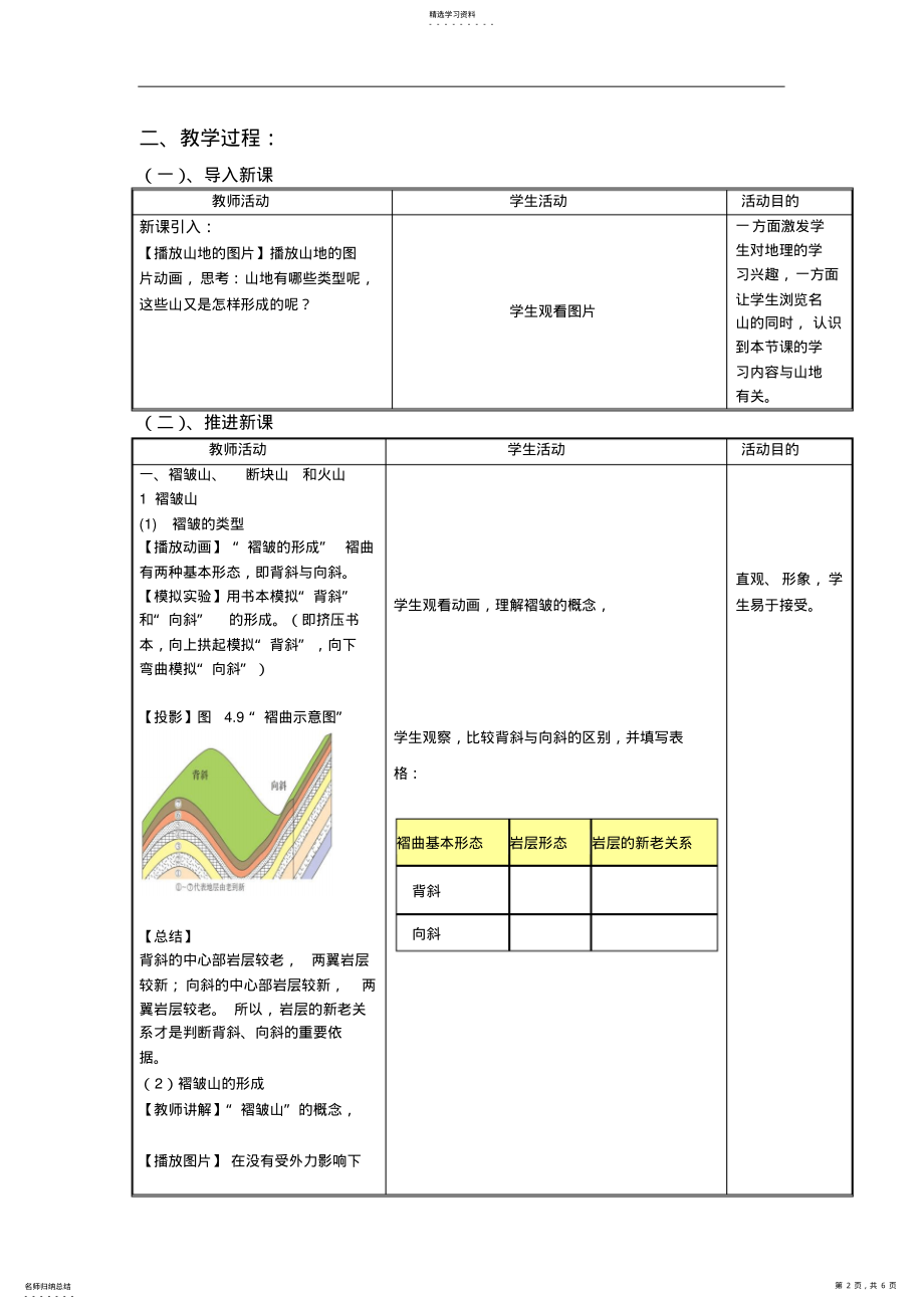 2022年高中地理必修一第四单元第二节山地的形成优质课比赛教案教学设计 2.pdf_第2页