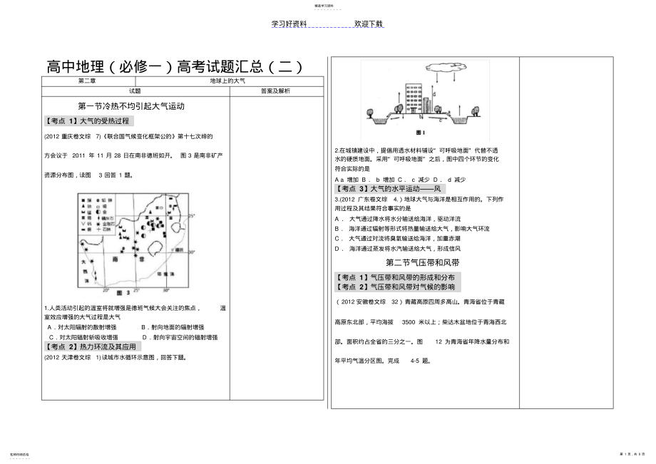 2022年高考真题分类汇编专题地球上的大气 .pdf_第1页