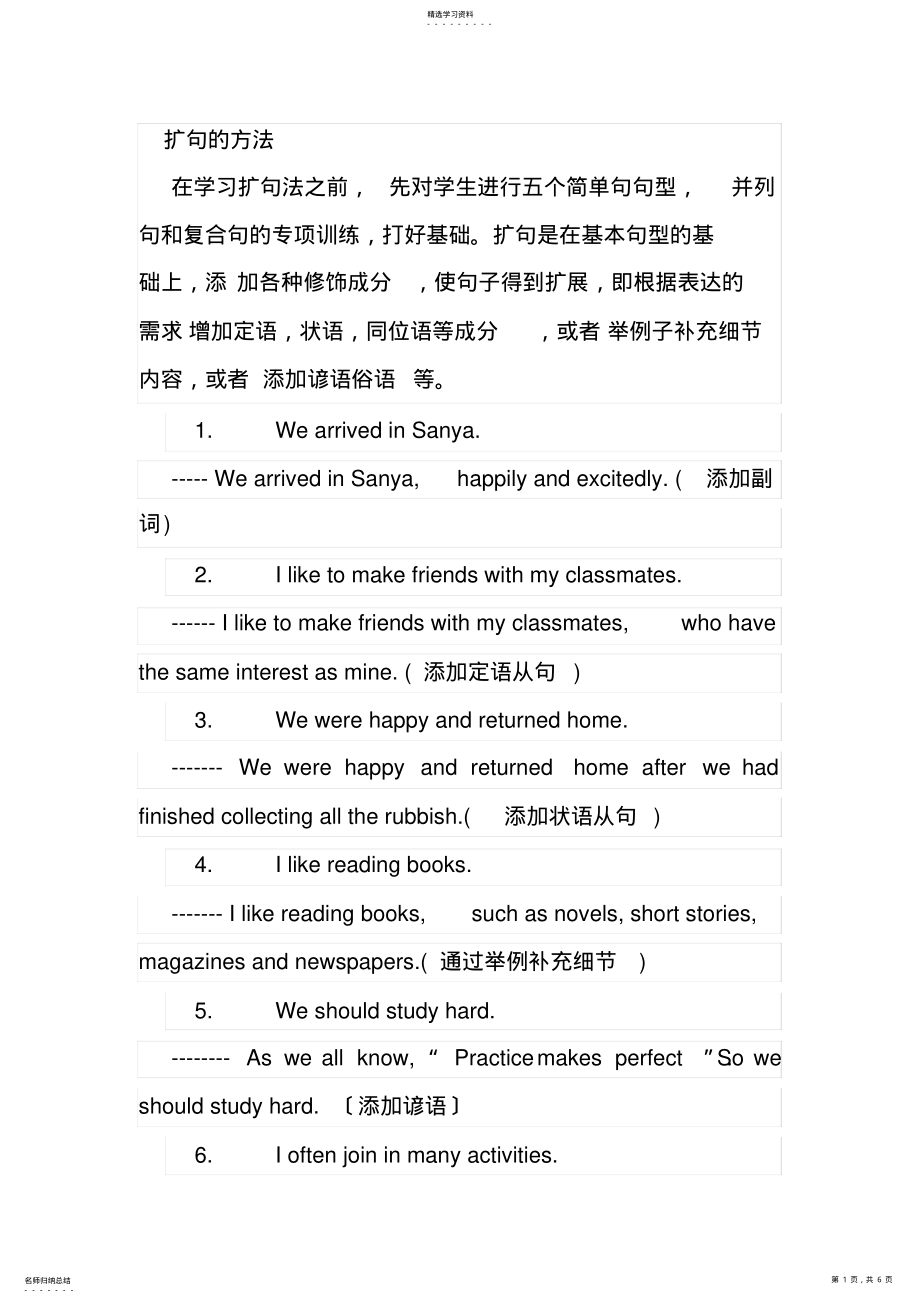 2022年高中英语写作扩句 .pdf_第1页