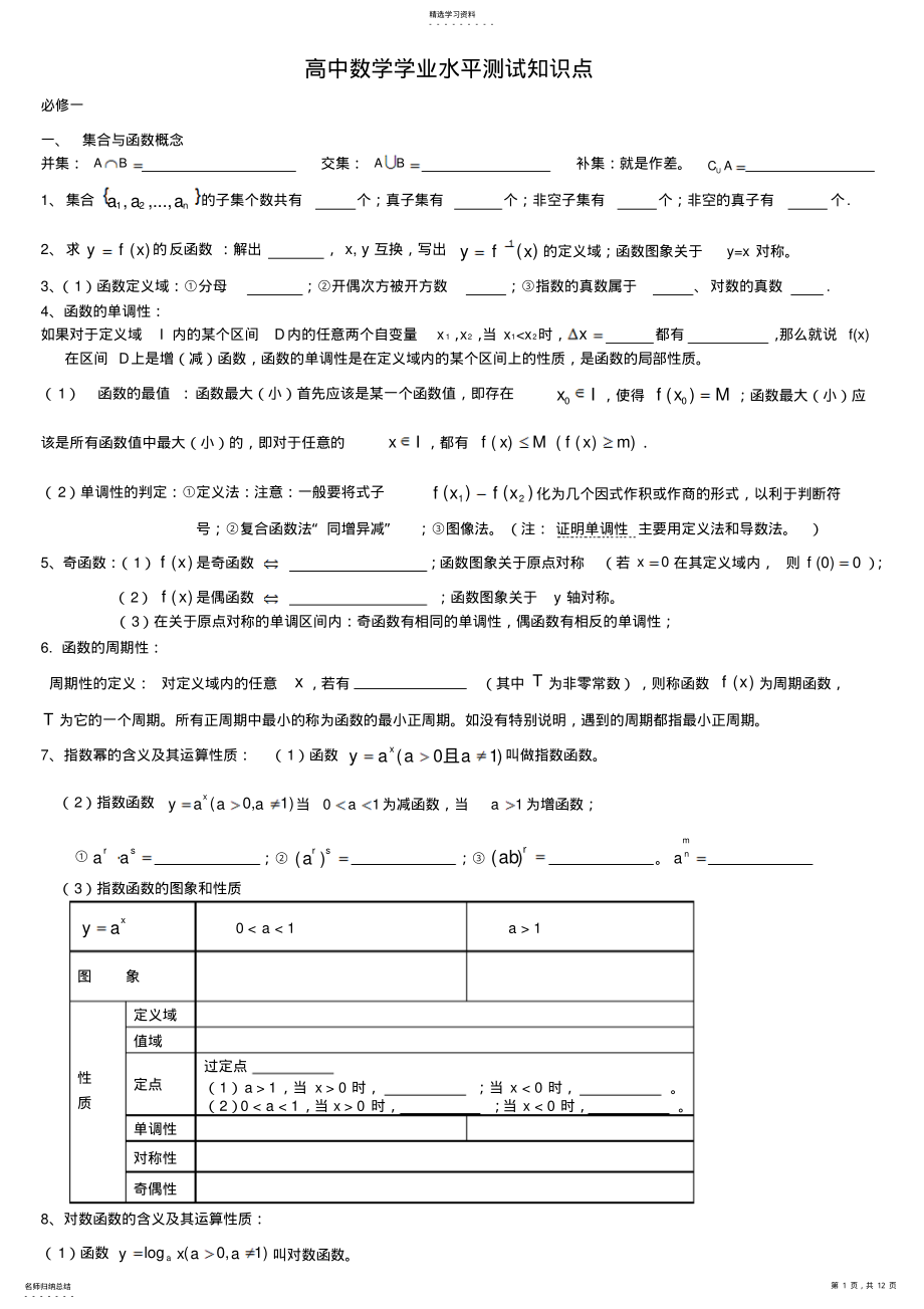 2022年高中数学学业水平测试知识点 2.pdf_第1页